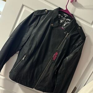 NWT size large black leather jacket by glitzy.